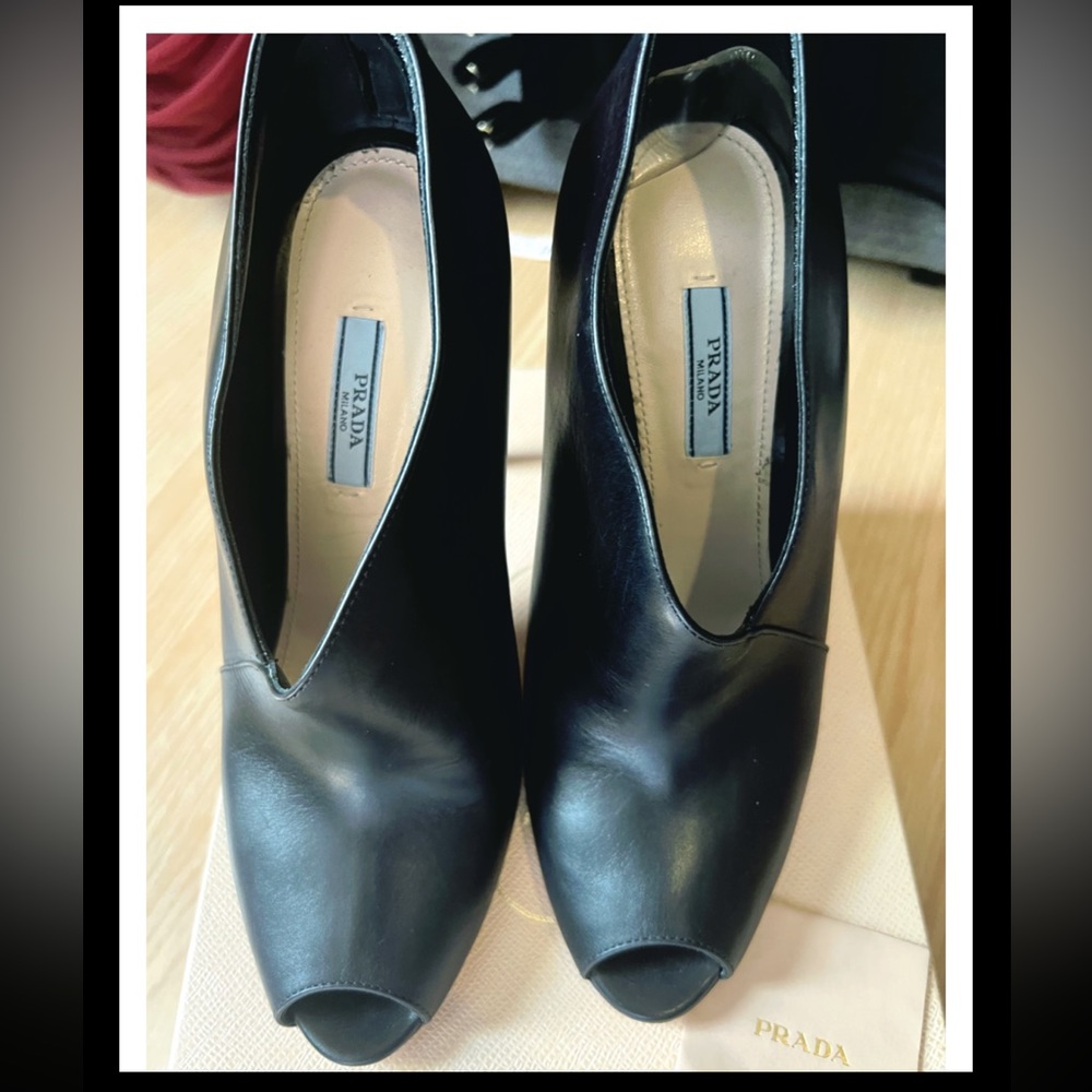 Prada Black Peep Toe Ankle Boots